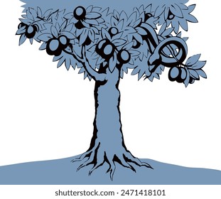 Serpent on the tree. Knowledge of good and evil. Vector drawing