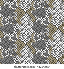 Serpent skin seamless vector texture. Gray and white tone colors snake pattern ornament for textile fabric. Artificial reptile leather pattern.