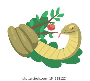 Serpent or Snake of Temptation in the Garden of Eden as Narrative from Bible Vector Illustration