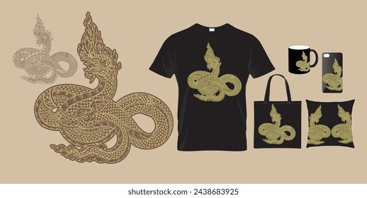 Serpent Thai  Vector Design Serpent Thai vectors Create trendy t shirt, mub, bag, pillow, phone case design