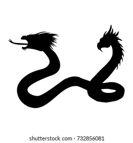 Serpent two headed silhouette ancient mythology fantasy. Vector illustration.