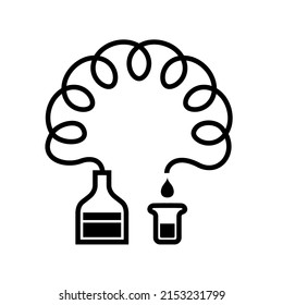 Serpentine between two chemical flasks. The course of a chemical reaction. Science simple style detailed logo vector illustration isolated.