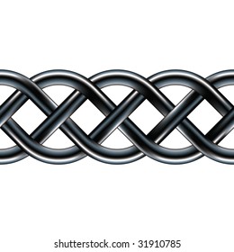 Serpentine celtic pattern in stainless steel texture. Functional as a border, design element, or background since the image is a seamless vector.