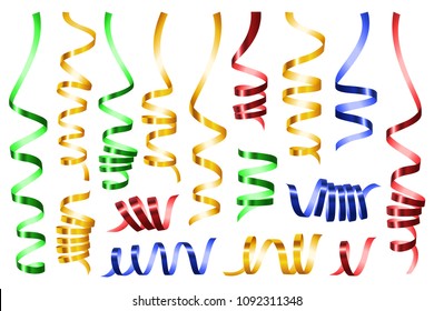 Serpentine coil ribbon mockup set. Realistic illustration of 16 serpentine coil ribbon mockups for web