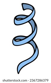 Serpentine. Color vector illustration. Nice decoration for the holidays. Decorative blue ribbon curled into a spiral. Cartoon style. Isolated background. Idea for web design.