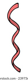 Serpentine. Color vector illustration. Nice decoration for the holidays. Decorative red ribbon curled into a spiral. Cartoon style. Isolated background. Idea for web design.