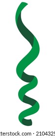 Serpentine. Cute green decoration for the holiday. The decorative ribbon is rolled up in a spiral. Colored vector illustration. Flat style. Outlines on an isolated background. Idea for web design.