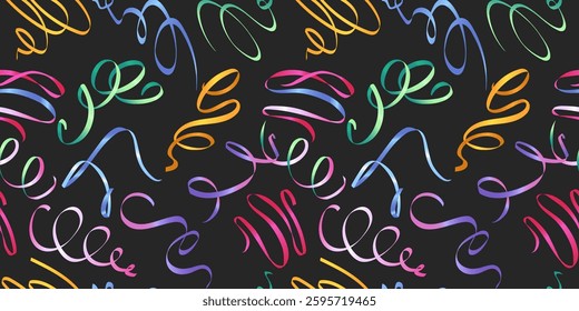 Serpentine decoration, ribbon element, cute seamless pattern. Rhythmic gymnastics ribbons. Fun childish colorful abstract, fashion print for paper, web design.
