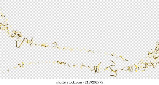 Serpentine. Gold Foil Streamers Ribbons. Confetti Star Falling on Transparent Background. Party, Birthday Vector Template. Sparkle Serpentine. Celebration Elements. Bright Gold Festive Tinsel.