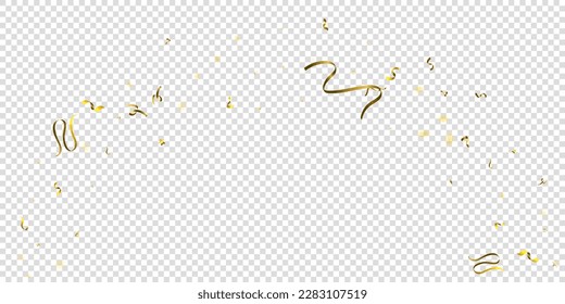 Serpentine. Gold Foil Streamers Ribbons. Confetti Star Falling on Transparent Background. Party, Birthday Vector Template. Sparkle Serpentine. Celebration Elements. Bright Gold Festive Tinsel.