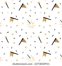 Serpentine pattern and flags on a transparent background, holiday print, vector graphics for birthday, New Year design. Flat