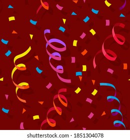 Patrón sin fisuras de la cinta serpentina. Fiesta de Carnaval, decoración de confeti y serpentina.Colorida decoración de diseño, fiesta de vacaciones, carnaval, Navidad, saludo de Año Nuevo. Ilustración del vector