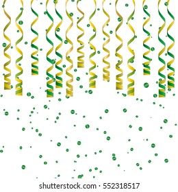 Serpentine ribbons, isolated on background. Streamers confetti . Vector Illustration of green decoration. Falling light decoration for party, birthday celebrate, anniversary or event, festive.