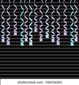 Serpentine ribbons, isolated on background. Streamers confetti . Vector Illustration of Golden decoration. Falling light decoration for party, birthday celebrate, anniversary or event, festive.