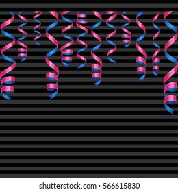 Serpentine ribbons, isolated on background. Streamers confetti . Vector Illustration of green decoration. Falling light decoration for party, birthday celebrate, anniversary or event, festive.