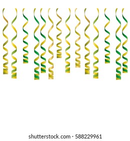 Serpentine ribbons, isolated on background. Streamers confetti . Vector Illustration of green decoration. Falling light decoration for party, birthday celebrate, anniversary or event, festive.