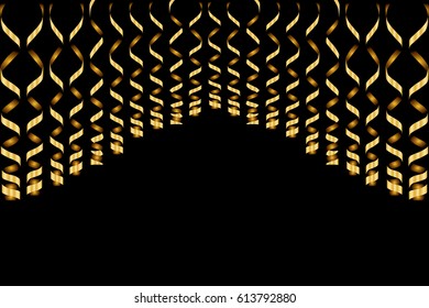 Serpentine ribbons, isolated on background. Streamers confetti . Vector Illustration of Golden decoration. Falling light decoration for party, birthday celebrate, anniversary or event, festive.