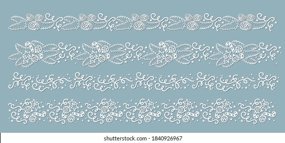 carretera serpentina, ramas de coníferas y conos de pino de papel. Silueta de ramas de árbol de Navidad. La decoración es bastante sobria. Plantilla a corte láser y trazador. Patrón de corte por mugre para el panel decorativo.