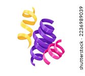 Serpentine set vector illustration. Cartoon isolated spiral paper ribbon for birthday party and anniversary, Christmas and festive carnival, curly streamer and tinsel decoration to celebrate holidays