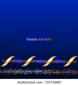 Serpentine and sparkles on a blue background. Gold tinsel on a blue background.