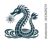 Serpentine Water Dragon with Jewel, Vector Illustration - Dragon – A serpentine water dragon with a jewel