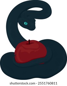 A serpente-tentador com ilustração de maçã vermelha