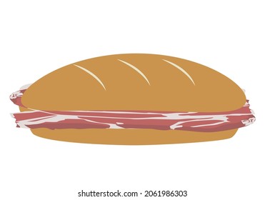 Serrano or cured ham sandwich on white background. Snack day