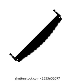 Serrated Dual-Handed Saw Silhouette Vector. This vector illustration shows the silhouette of a large, serrated saw with a straight blade featuring sharp triangular teeth along its lower edge.