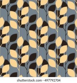 serrated leaves seamless pattern in gray, black and ivory