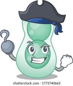 Serratia marcescens cartoon design style as a Pirate with hook hand and a hat