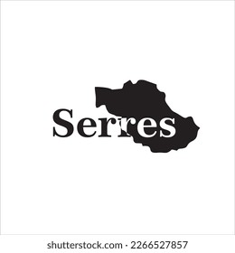 Serres map and black lettering design on white background