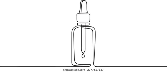Serum bottle with a dropper, one line drawing.one line Art icon drawing vector
