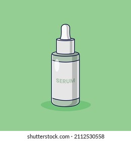 Serum Bottle Flat Vector Illustration Icon On Green Background For Web, Landing Page, Sticker, Banner, Card, Clip-art