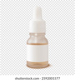Serum bottle with label mockup 3D realistic vector. Skincare beauty cosmetic product dropper bottle