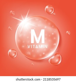 Serum collagen vitamin M, Orange drop water. Vitamin complex with Chemical formula from nature. Medical and scientific concepts. Beauty treatment nutrition skin care design. 3D Realistic Vector EPS10.