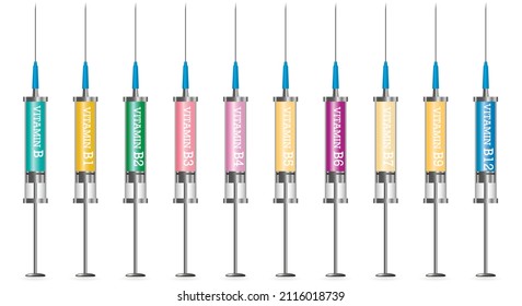 Serum collagen vitamin in a syringe and saline, Injection of vitamin drip therapy for health and skin. Medical aesthetic concept. Syringe set. Isolated on white background 3D vector illustration.