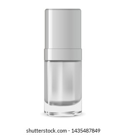 Serum Cosmetic Container. Package Design Template. Essence White Glass Bottle. Skin Care Collection Mock Up. Isolated 3d Realistic Packaging with Lid. Perfume Spray Concept.