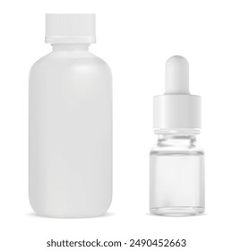 Serum cosmetic. Dropper bottle mockup isolated template. Essential oil flask with eyedropper for liquid aroma treatment. Natural face skin care essence vial, isolated pipette package