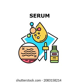 Serum Cosmetic Vector Icon Concept. Serum Cosmetic Chemical Liquid For Treatment And Renewal Skin. Skincare Cosmetology Essential Oil Product Package With Pipette Color Illustration