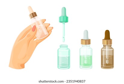 Frascos de gota sérica, vial de aceite esencial. Matraz de aroma realista.