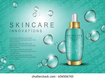 Serum dropper isolated on green background.Natural anti age oil treatment.For web site,poster template,leaflet,advertisement and marketing solution.Also useful for blog and social network ads