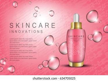Serum dropper isolated on pink background.Natural anti age oil treatment.For web site, poster template, leaflet, advertisement and marketing solution.Also useful for blog and social network ads