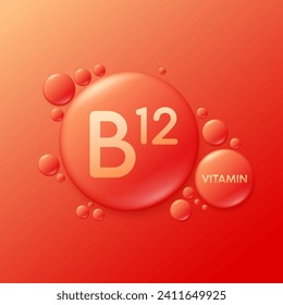 El suero glosa vitamina B12 roja gel de agua. Para el diseño cosmético cuidado de belleza. Ácido hialurónico y loción de colágeno. Vitaminas complejas de aceite líquido gelatina del tratamiento de la naturaleza nutrición cuidado de la piel. Vector.