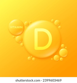 Serum drops water gel yellow vitamin D. For cosmetic design beauty care. Hyaluronic acid and collagen lotion. Vitamins complex liquid oil jelly from nature treatment nutrition skin care. Vector.