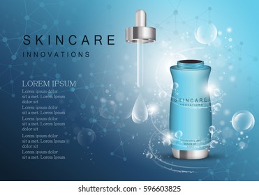 Serum essence white drop with dropper.Collagen hyaluronic moisture formula treatment,protection and lifting.Anti age dna helix.For web site,poster template,leaflet,advertisement and marketing solution