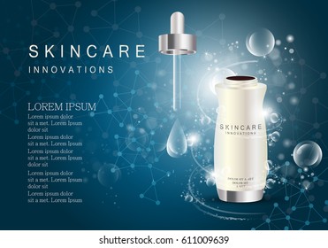 Serum essence white drop with dropper.Collagen hyaluronic moisture formula treatment,protection and lifting.Anti age dna helix.For web site,poster template,leaflet,advertisement and marketing solution