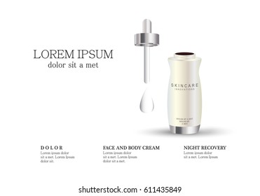 Serum essence white drop with dropper.Collagen hyaluronic moisture formula treatment,protection and lifting.Anti age dna helix.For web site,poster template,leaflet,advertisement and marketing solution
