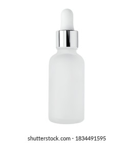 Serum glass bottle with pipette isolated on white background realistic vector illustration