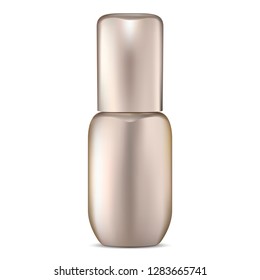 Serum Gold Bottle. Vector Cosmetic Oil Product Mockup. Premium 3d Moisture Treatment Dropper Packaging Template. Collagen Enzyme Natural Essence. Aroma Water Lotion.
