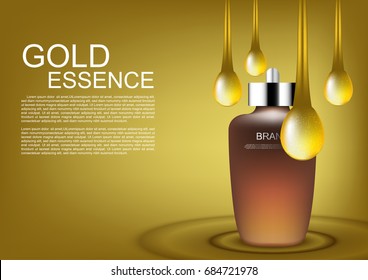 Serum with gold drops vector cosmetic ads